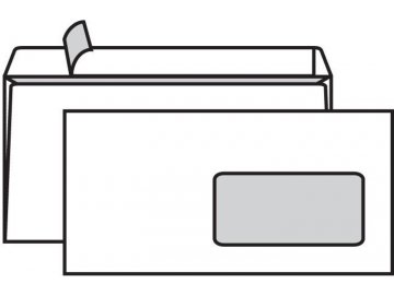 Obálka DL samolepící s okénkem, s krycí páskou, bílá - 50ks