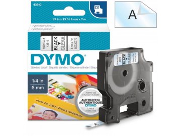 DYMO páska D1, 6mm x 7m (43610) průhledná, černý tisk