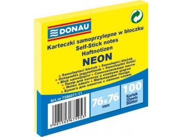 Samolepící bloček 76x76 mm žlutý NEON 100 lístků