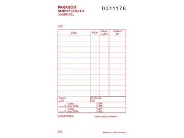 Paragon danový doklad číslovaný PT012