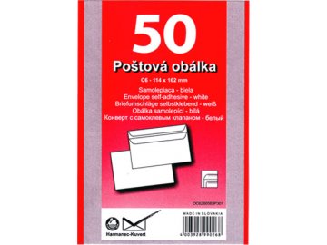 Obálka C6 samolepící, bílá - 50ks