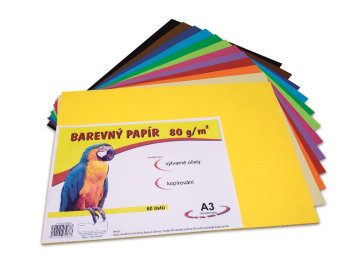 Barevný papír A3 80g, 60 listů, 12 barev
