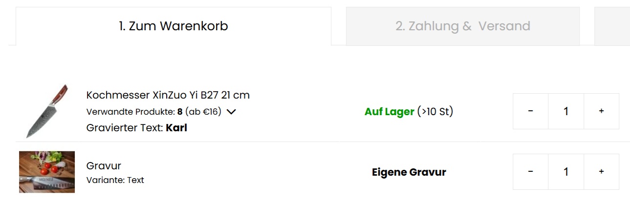 Warenübersicht im Warenkorb