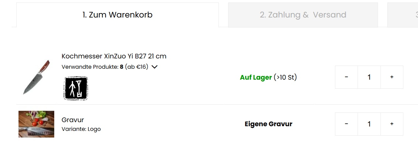 Warenübersicht im Warenkorb