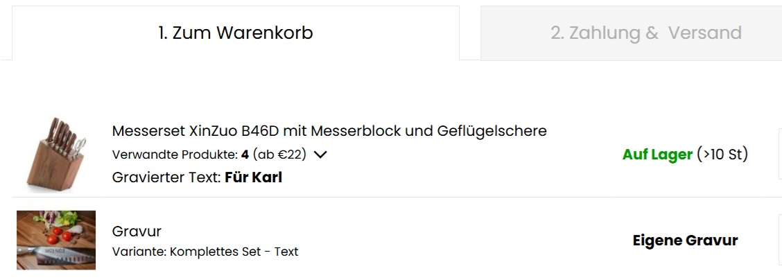 Warenübersicht im Warenkorb