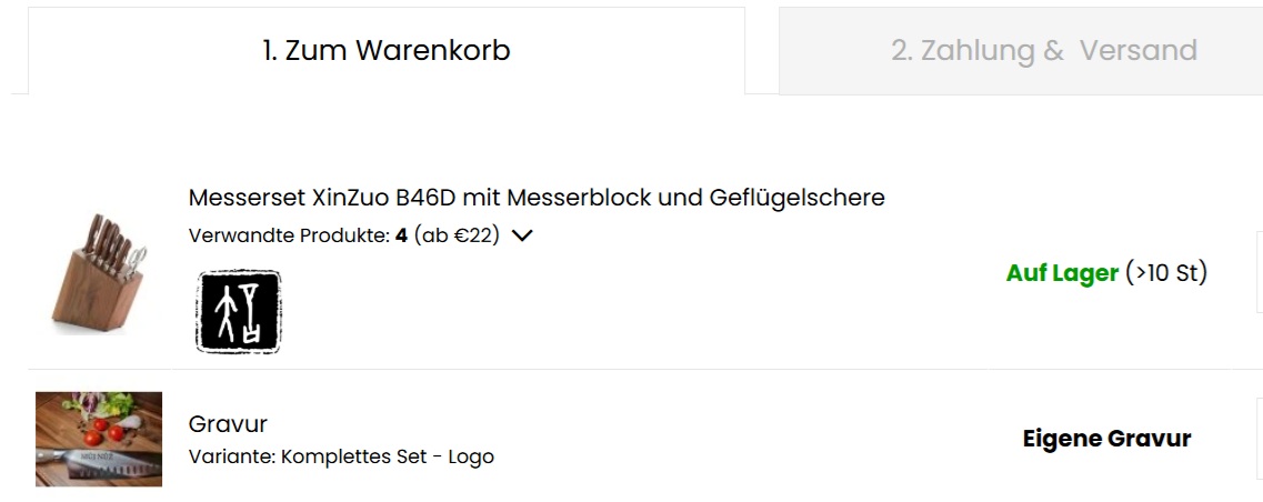 Warenübersicht im Warenkorb
