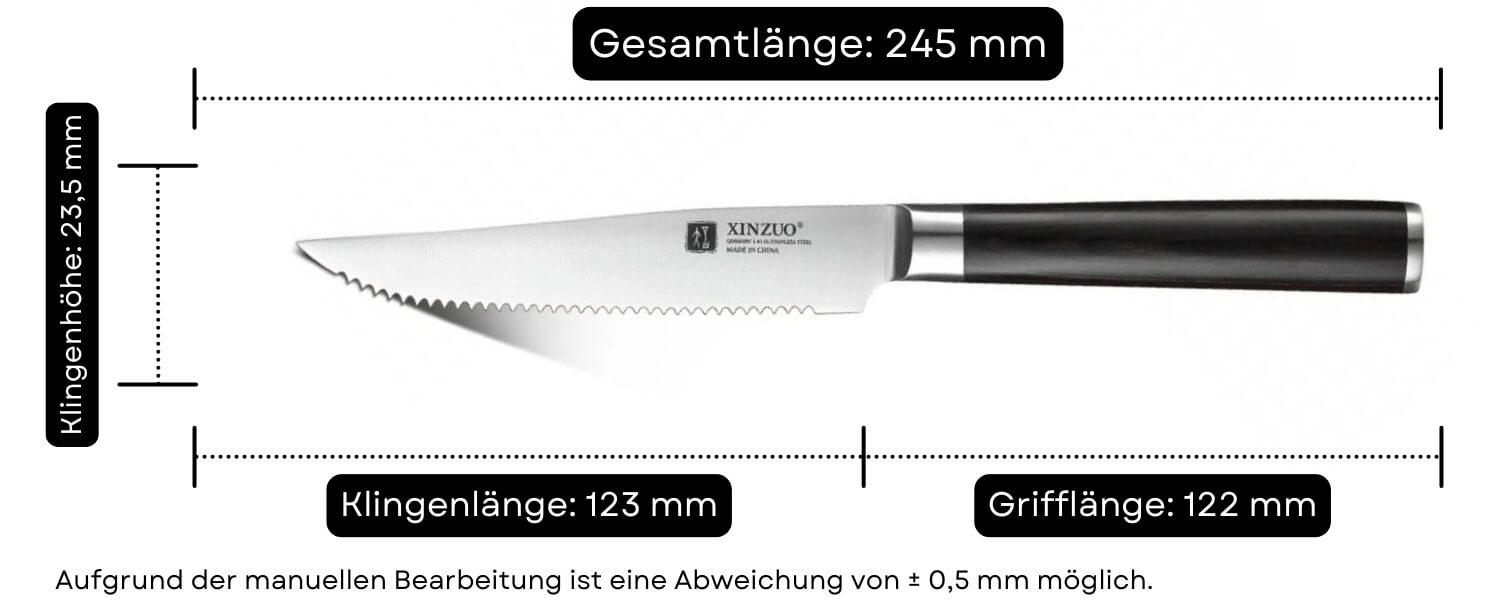 Abmessungen des Steakmessers XinZuo B1