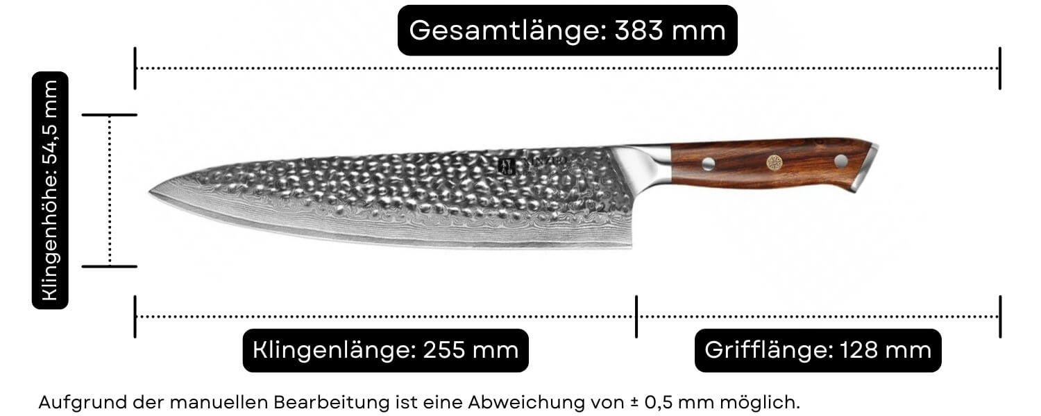 Abmessungen des Kochmessers XinZuo Yu B13D