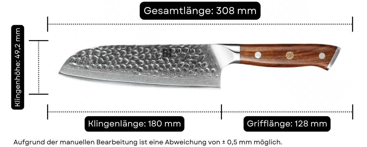 Abmessungen des Santokumessers XinZuo Yu B13D