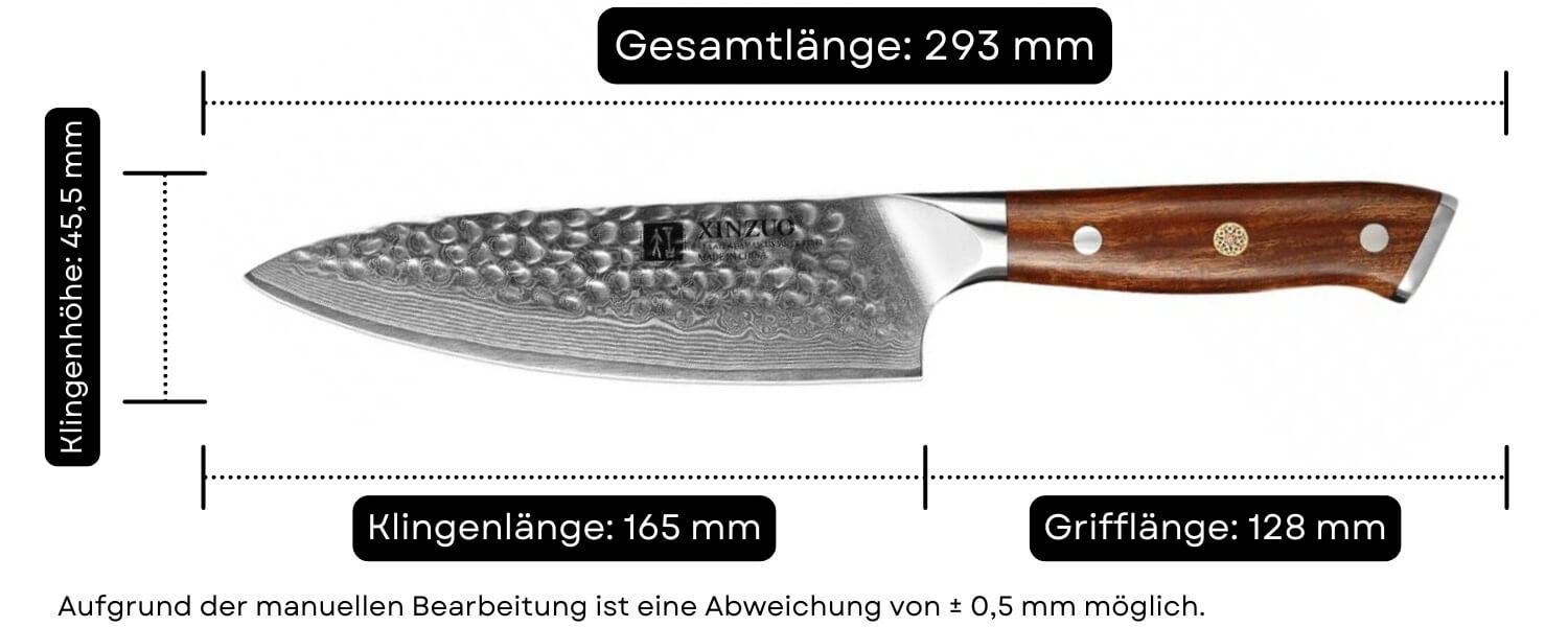 Abmessungen des Kochmessers XinZuo Yu B13D