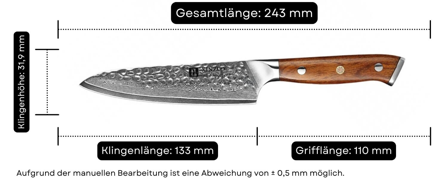 Abmessungen des Gemüsemessers XinZuo Yu B13D