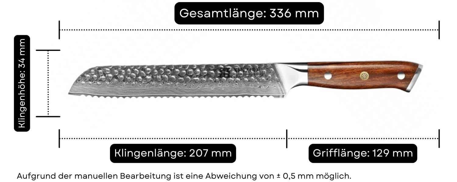 Abmessungen des Brotmessers XinZuo Yu B13D
