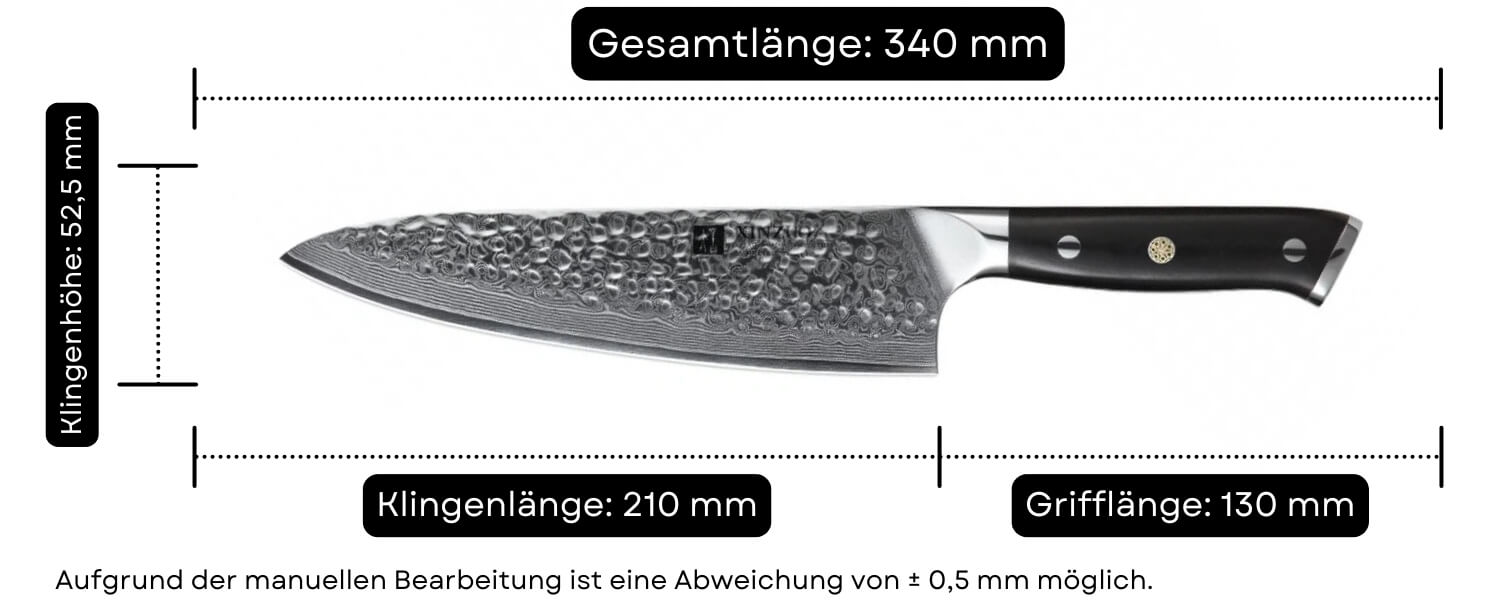 Abmessungen des Kochmessers XinZuo Yu B13H