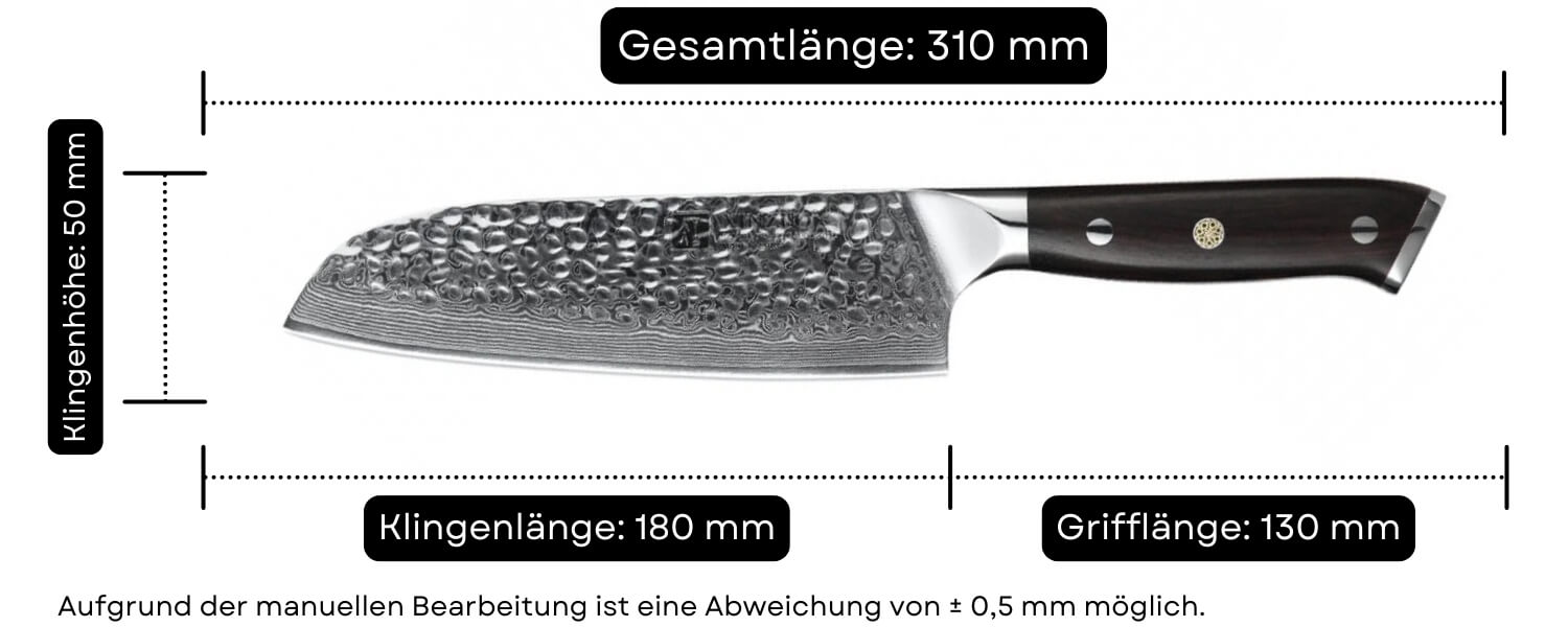Abmessungen des Santokumessers XinZuo Yu B13H