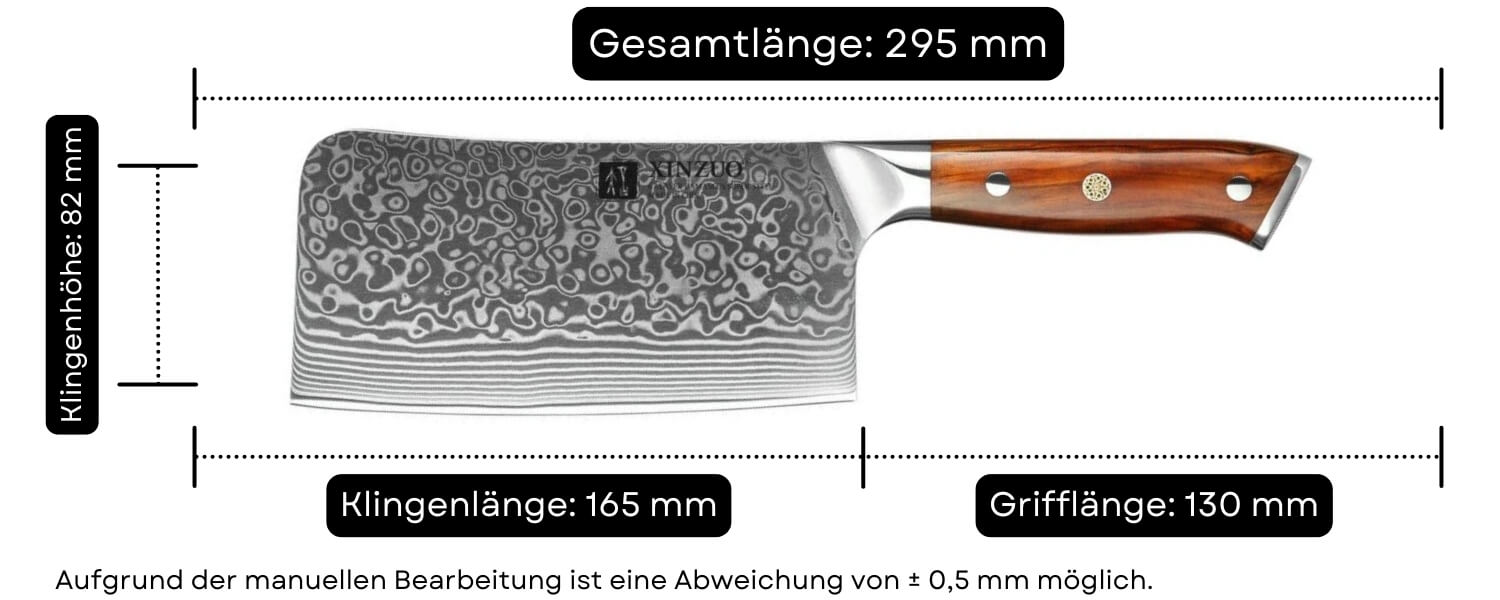 Abmessungen des Hackmessers XinZuo Yu B13R
