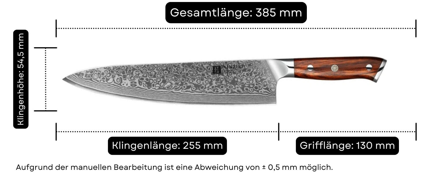 Abmessungen des Kochmessers XinZuo Yu B13R