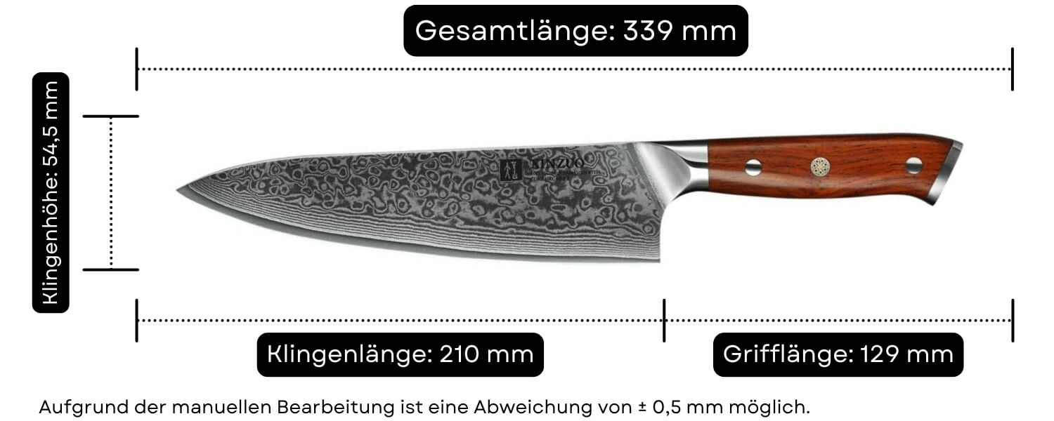 Abmessungen des Kochmessers XinZuo Yu B13R
