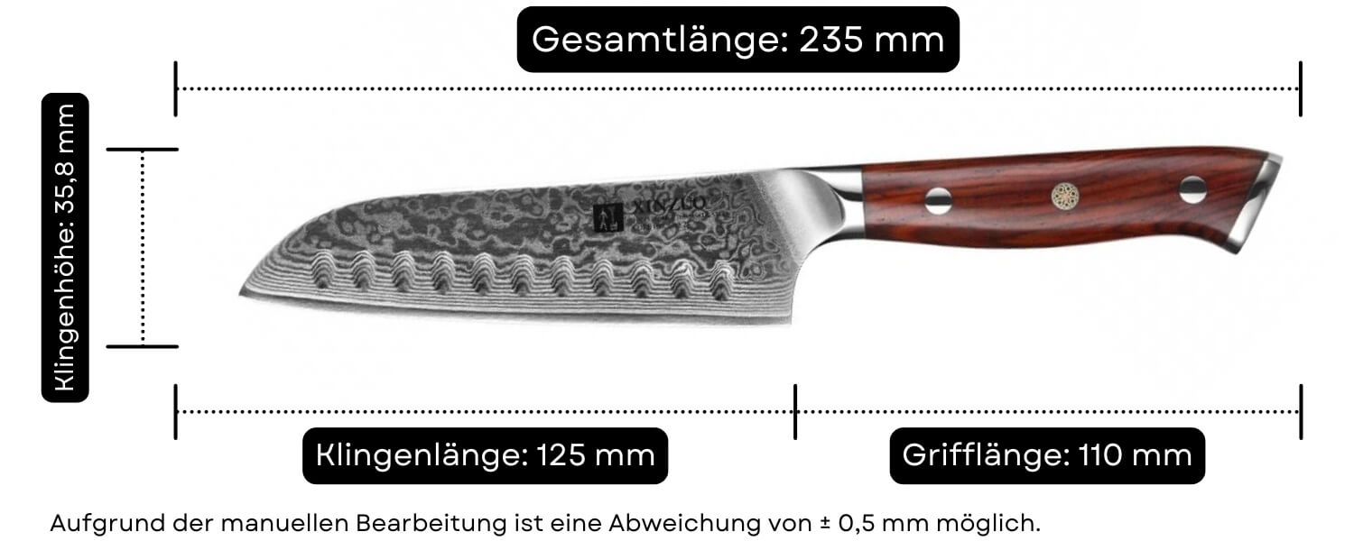 Abmessungen des Santokumessers XinZuo Yu B13R 
