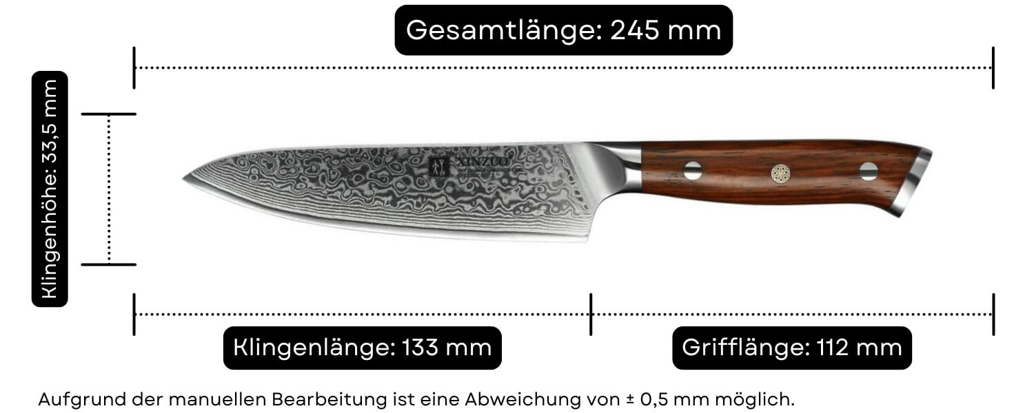 Abmessungen des Gemüsemessers XinZuo Yu B13R