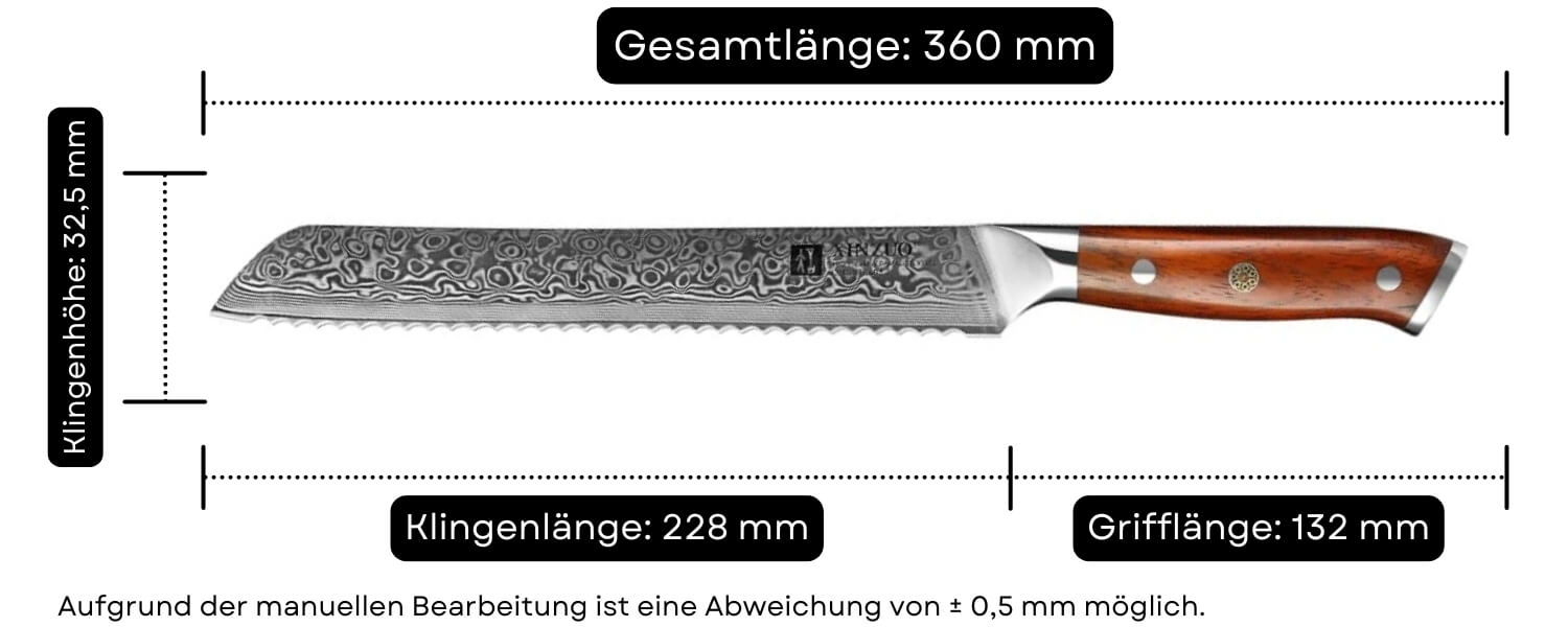 Abmessungen des Brotmessers XinZuo Yu B13R