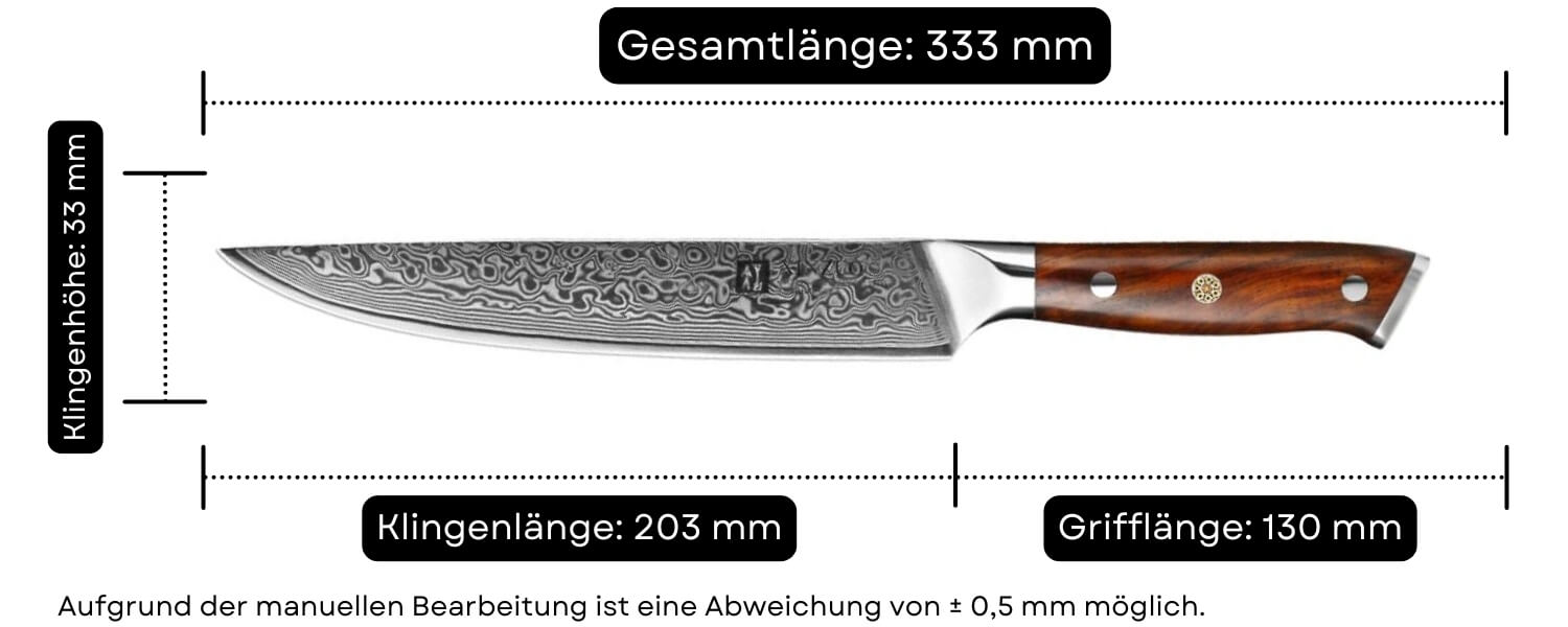 Abmessungen des Fleischmessers XinZuo Yu B13R
