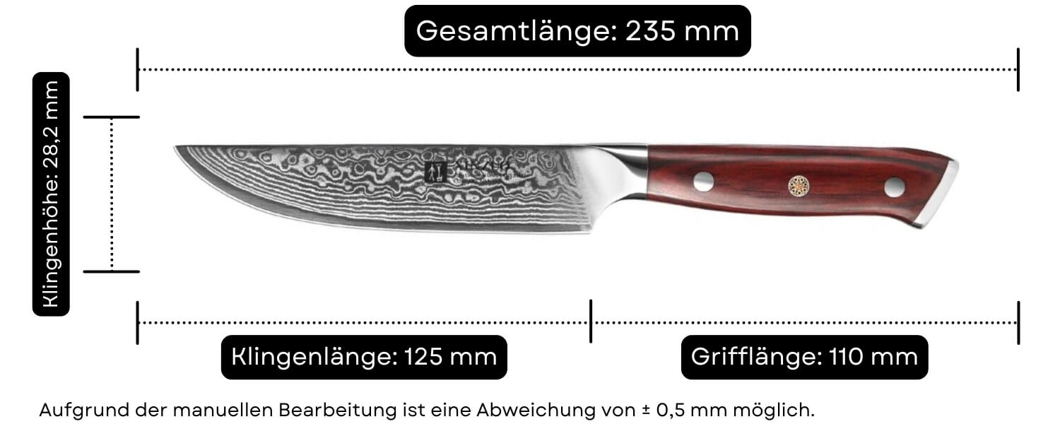 Abmessungen des Steakmessers XinZuo Yu B13R