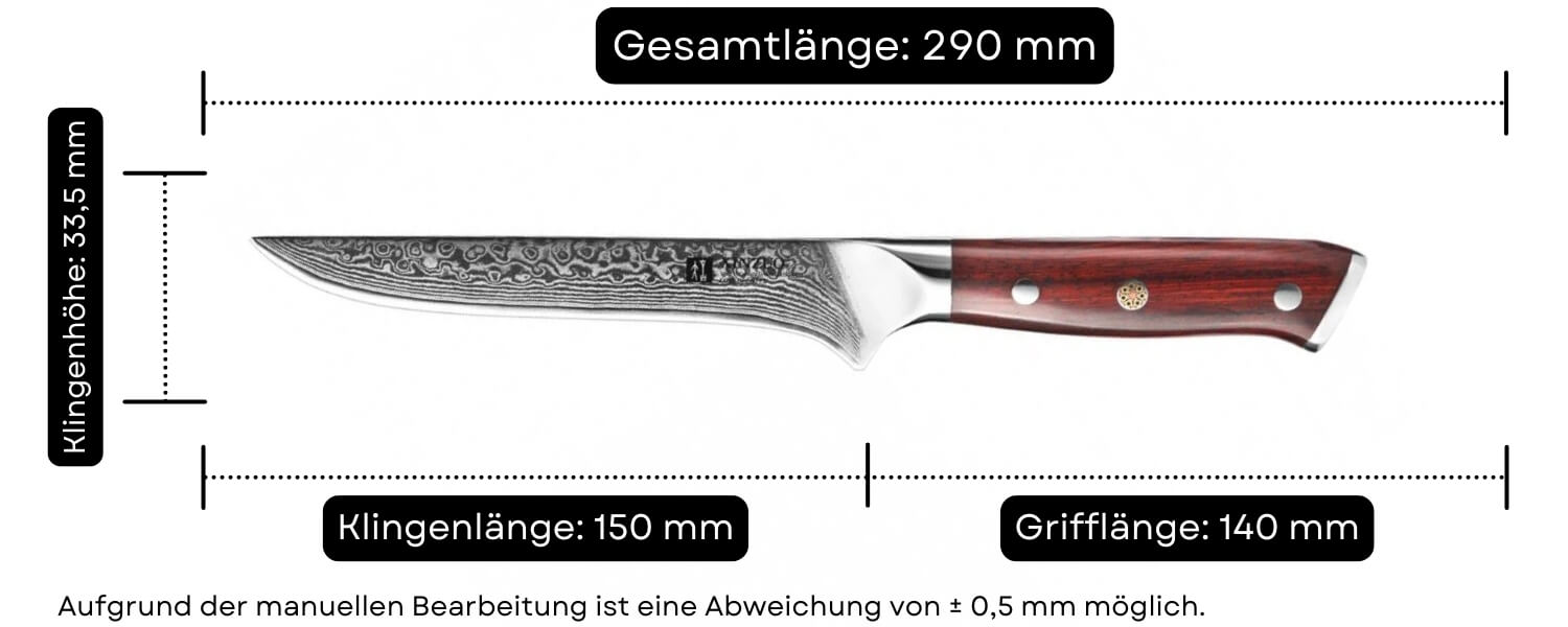 Abmessungen des Ausbeinmessers XinZuo Yu B13R