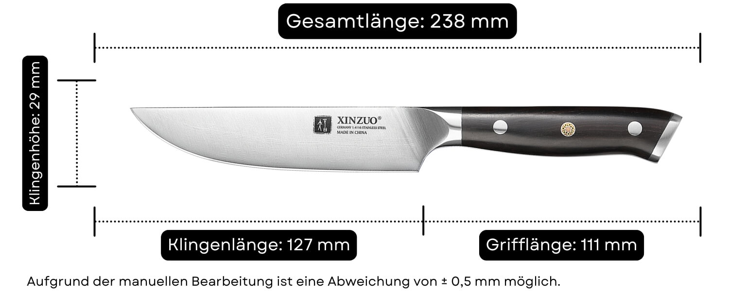Abmessungen des Steakmessers XinZuo Yu B13S