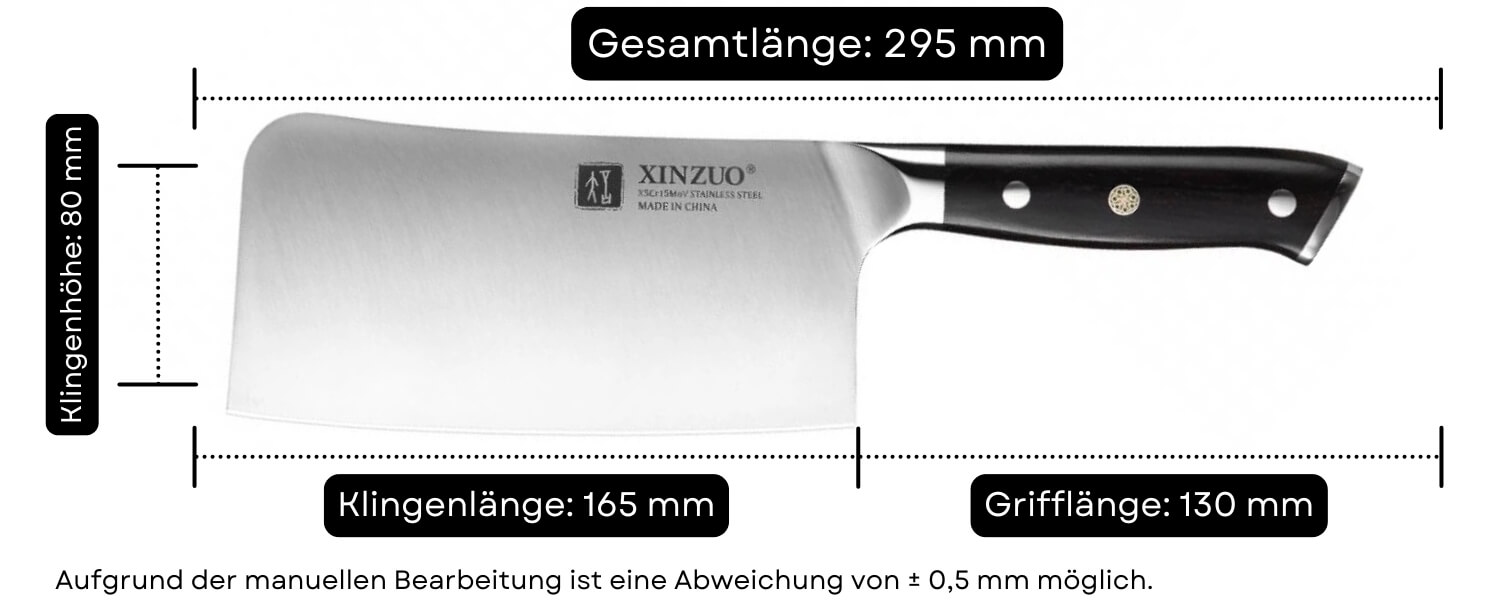 Abmessungen des Hackmessers XinZuo Yu B13S
