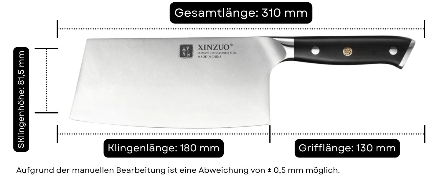 Abmessungen des Messers TAO XinZuo B13S Deutscher Stahl 18 cm