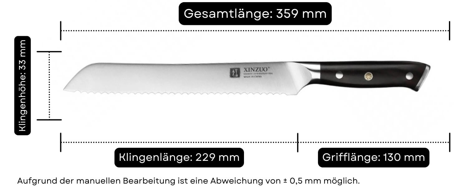 Abmessungen des Brotmessers XinZuo Yu B13S