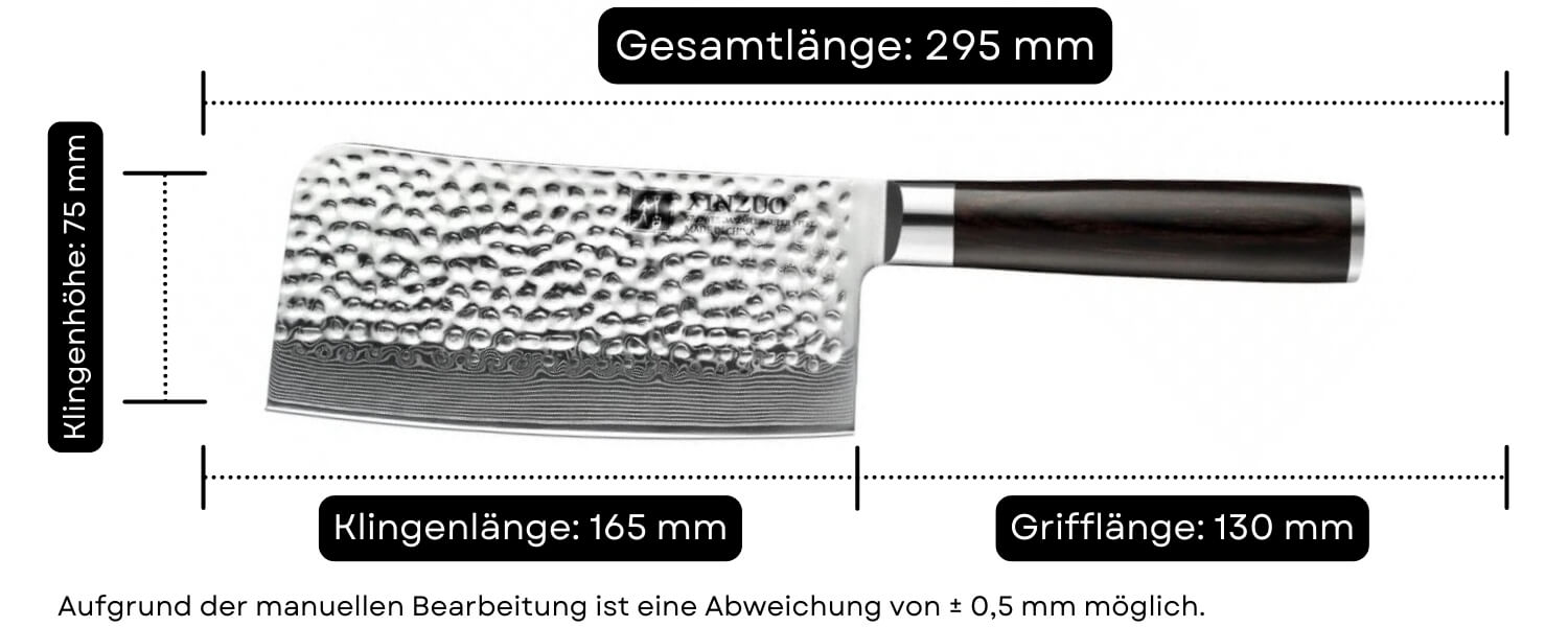 Abmessungen des Hackmessesr XinZuo He B1H 