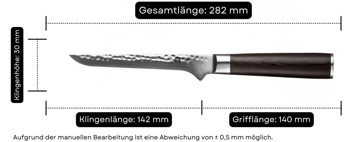Abmessungen des Ausbeinmessers XinZuo He B1H