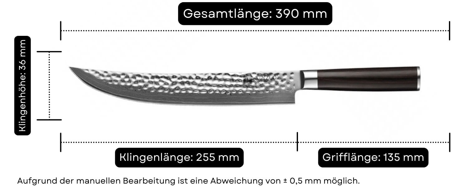 Abmessungen des Fleischmessers XinZuo He B1H