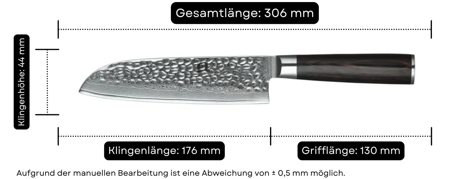 Abmessungen des Santokumessers XinZuo He B1H 