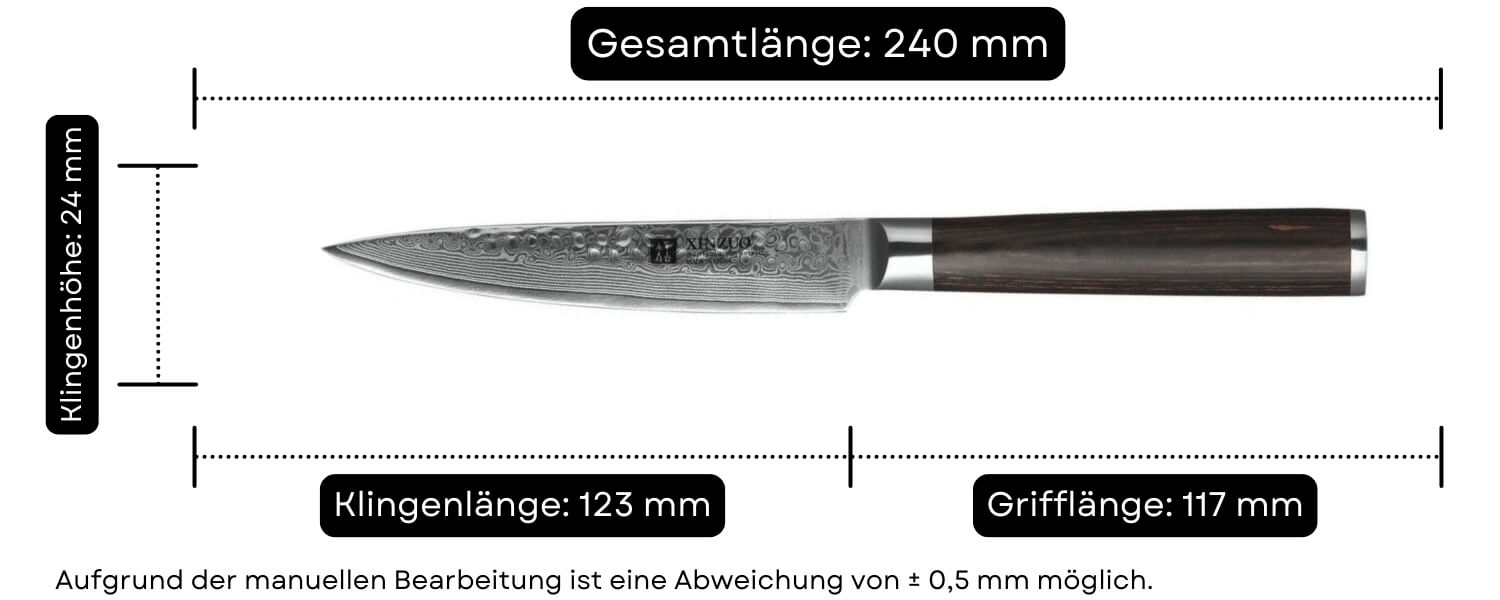 Abmessungen des Gemüsemessers XinZuo He B1H