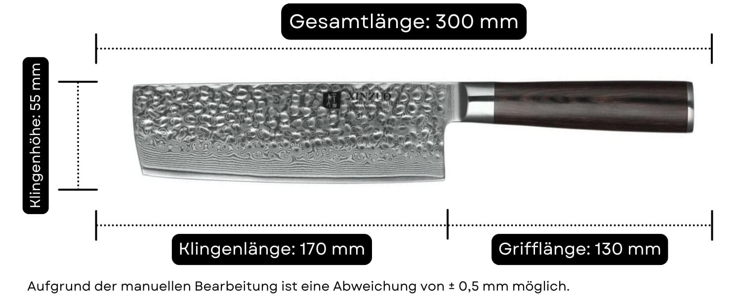 Abmessungen des Nakiri-Messers XinZuo He B1H