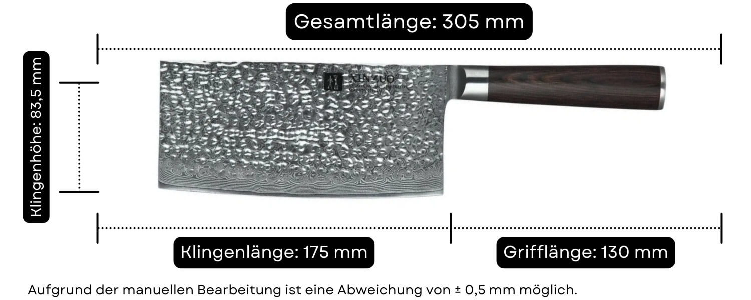 Abmessungen des Messers TAO XinZuo He B1H
