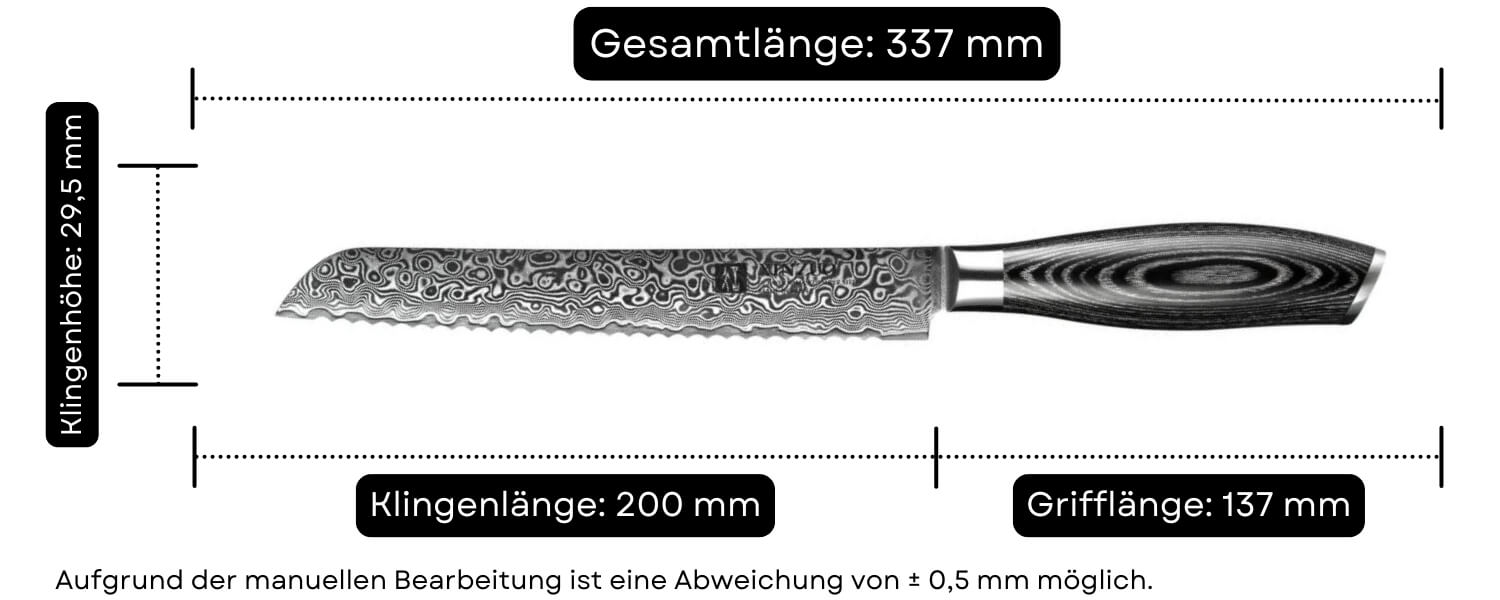 Abmessungen des Brotmessers XinZuo Ya B20