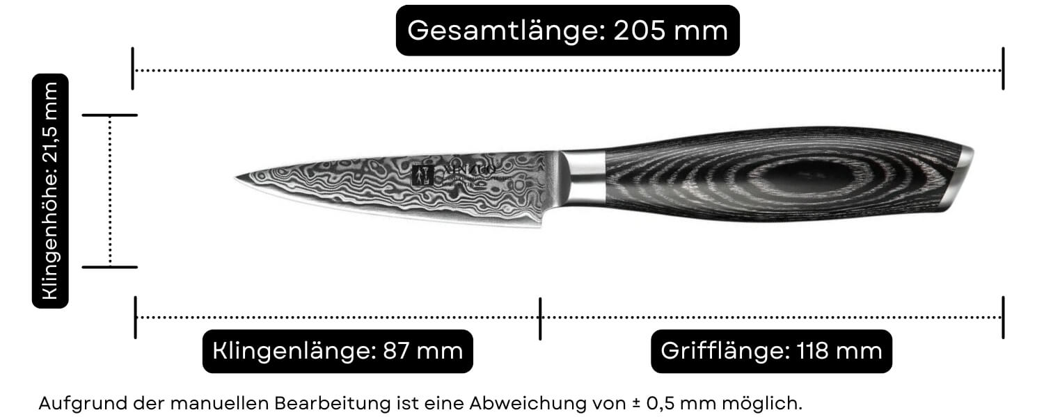 Abmessungen des Schälmessers XinZuo Ya B20