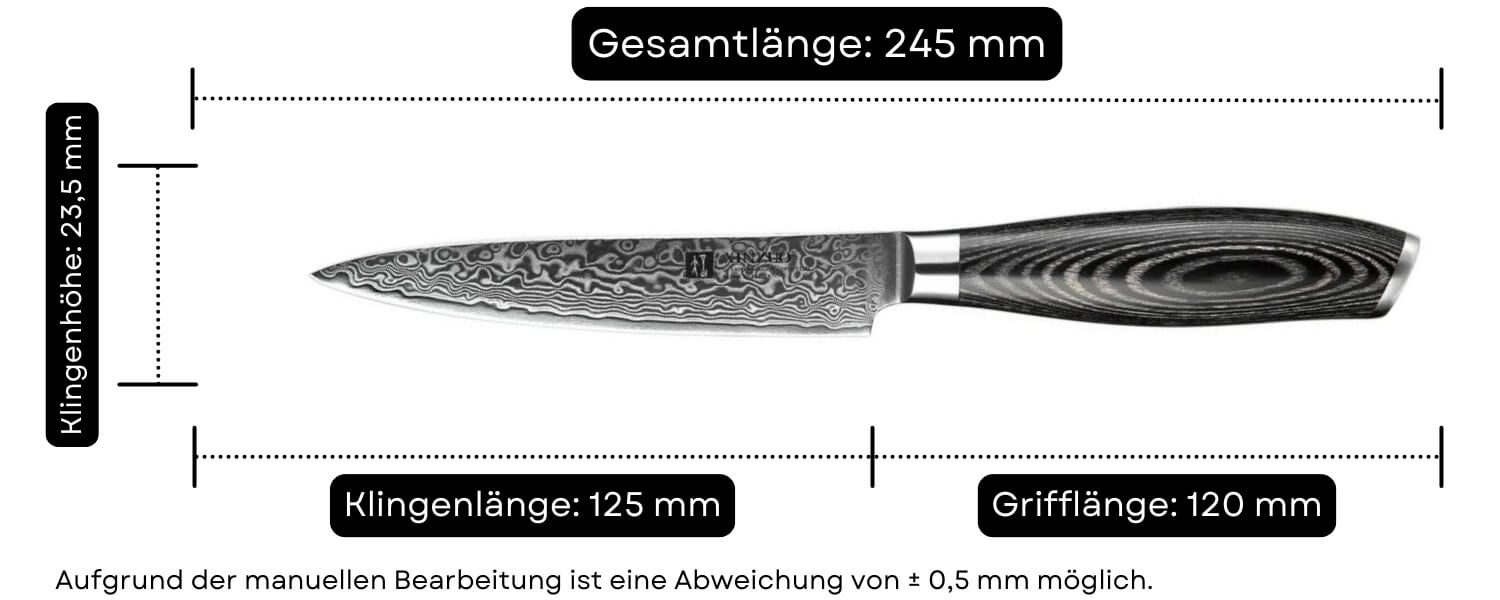 Abmessungen des Gemüsemessers XinZuo Ya B20 13 cm
