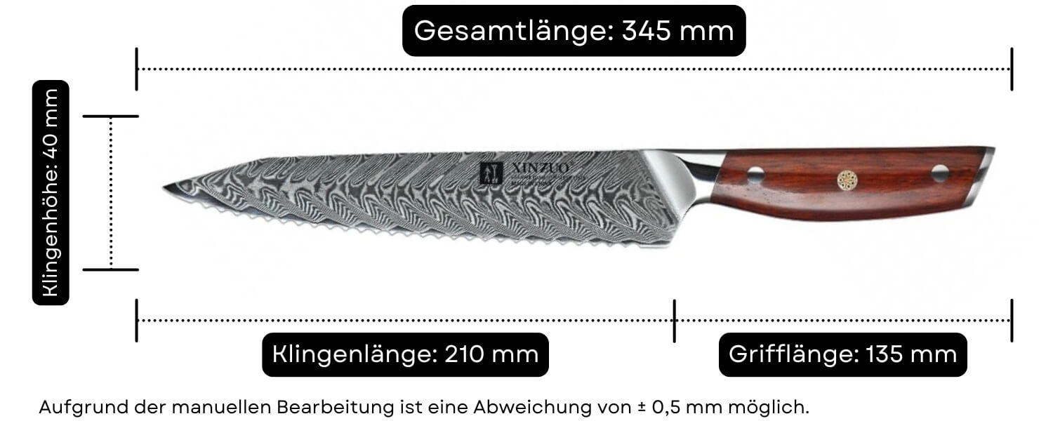 Abmessungen des Brotmessers XinZuo Yi B27