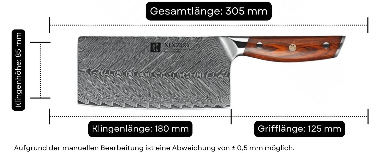 Abmessungen des Messers TAO XinZuo Yi B27 18 cm