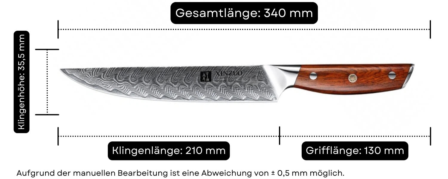 Abmessungen des Fleischmessers XinZuo Yi B27