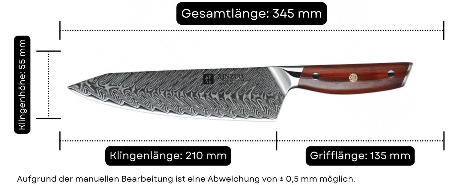 Abmessungen des Kochmessers XinZuo Yi B27