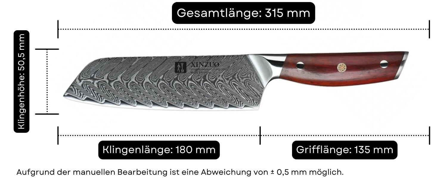 Abmessungen des Santokumessers XinZuo Yi B27