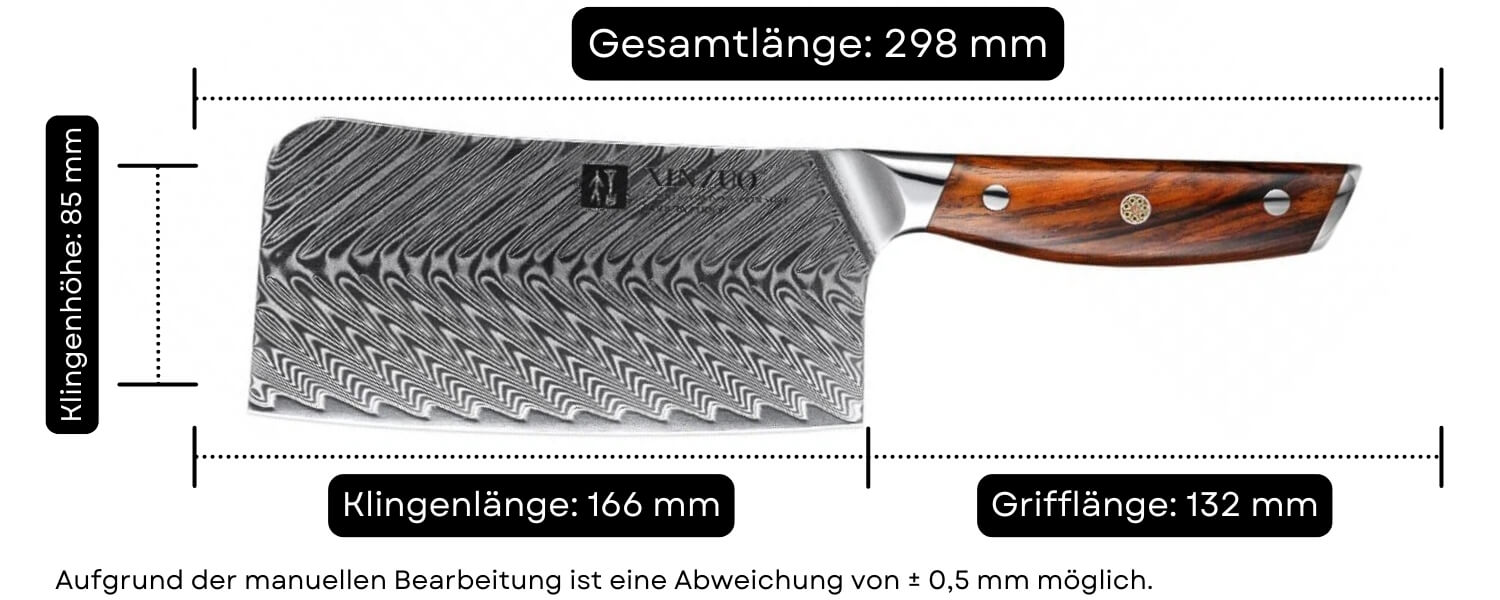 Abmessungen des Hackmessers XinZuo Yi B27