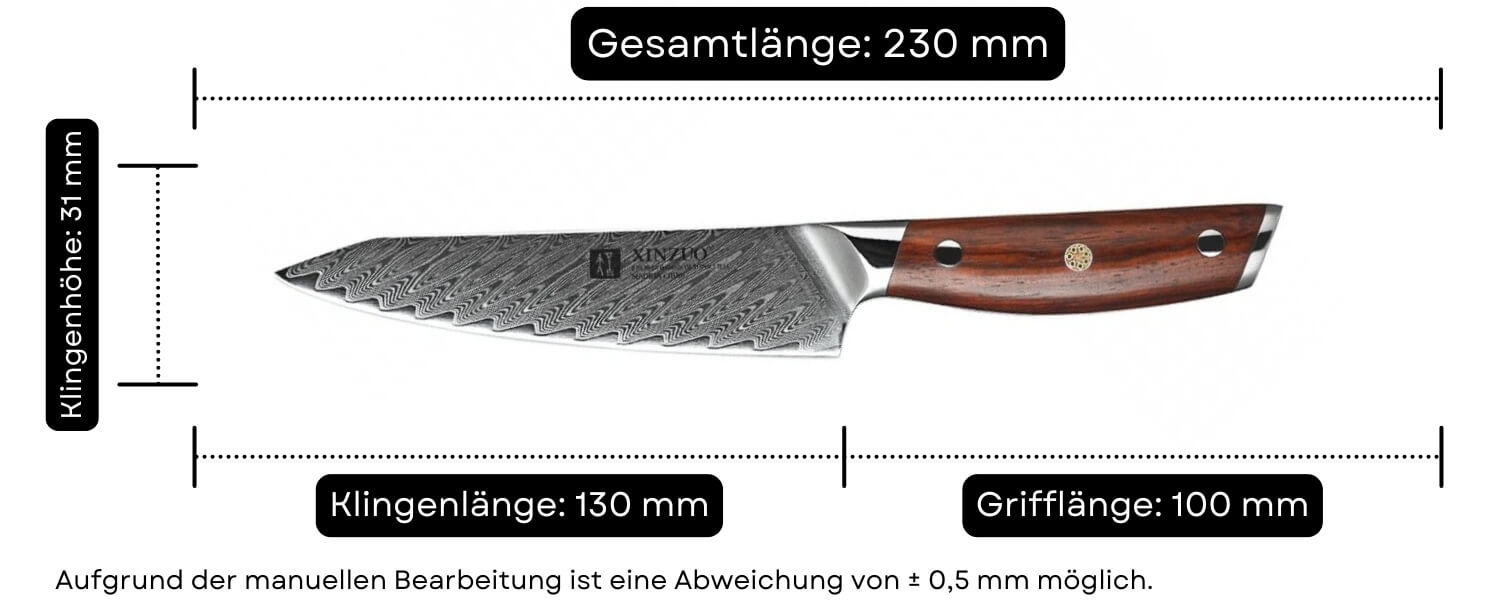 Abmessungen des Gemüsemessers XinZuo Yi B27