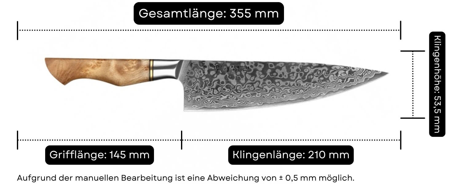 Abmessungen des Kochmessers  HEZHEN Master B30