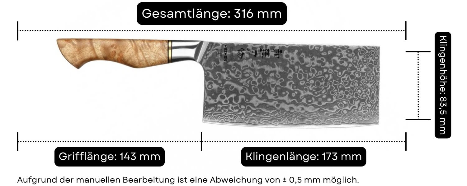 Abmessungen des Universelles chinesisches Messers TAO HEZHEN Master B30